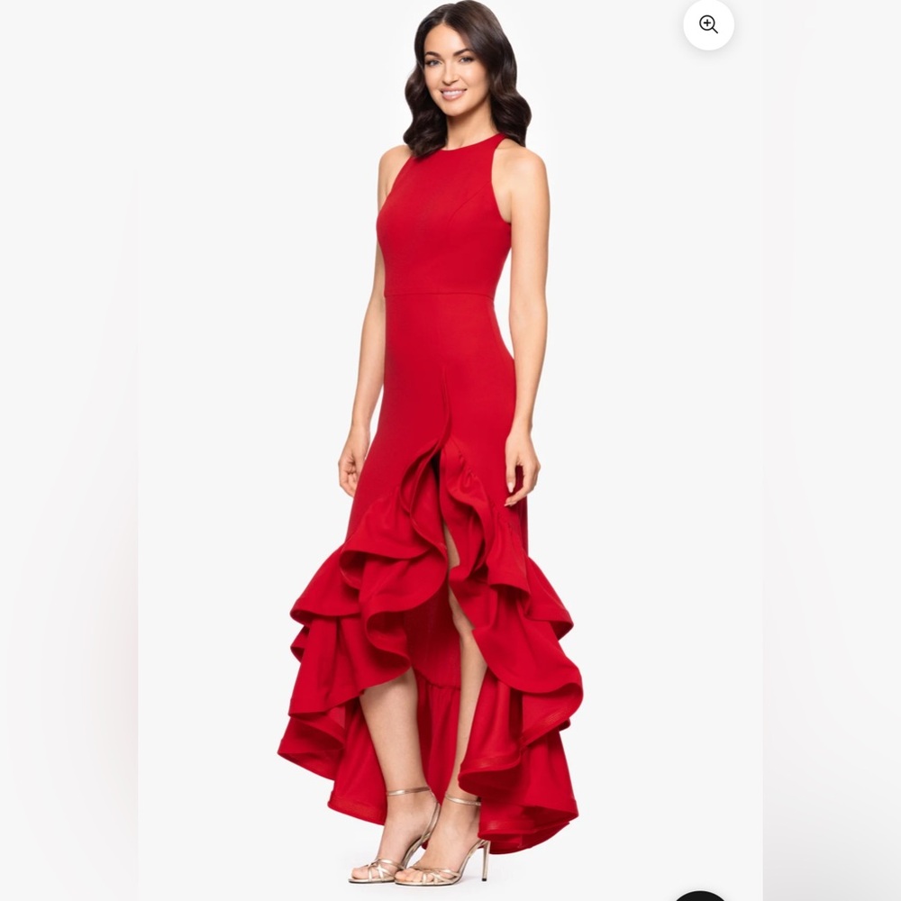 Betsy & Adam Red High Low Ruffled Dress